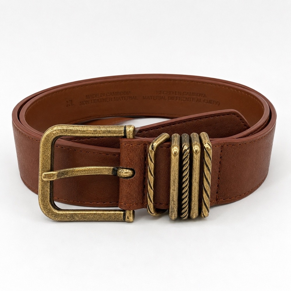 Target Brown XL Belt Faux Leather Antique Gold Multi Ring Buckle Boho Western